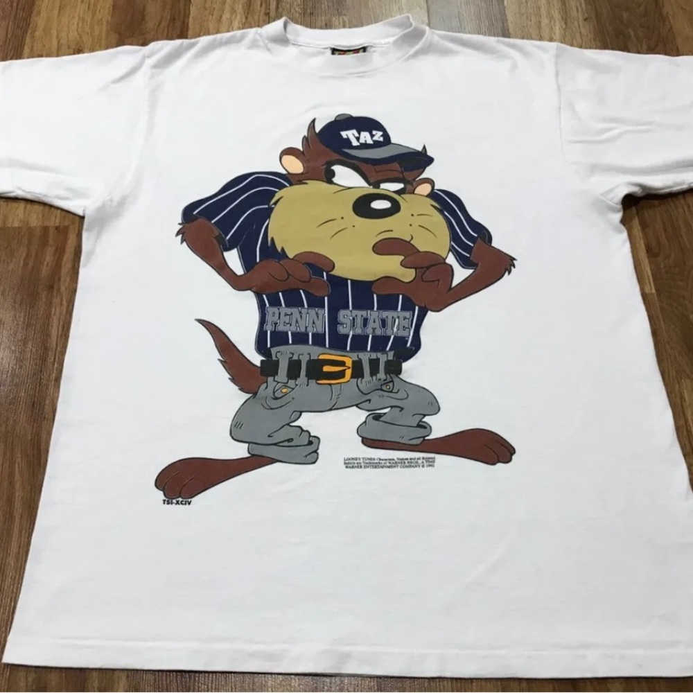 L - Vtg 1992 Penn State Baseball Looney Tunes Taz Single Stitch 90s T-shirt USA